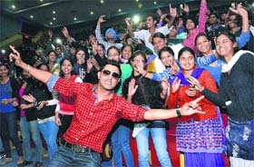 Bhangra time: Punjabi actor Gippy Grewal performs during the promotion of his film Bhajji In Problem at CT Institute, Shahpur Campus, in Jalandhar on Monday