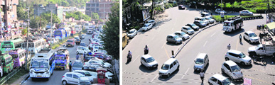 Traffic jam is a routine affair in Jammu due to an unplanned parking system. Tribune file photos