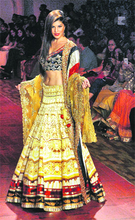Bollywood actress Jacqueline Fernandez walks the ramp at a fashion show of ABIL Pune Fashion Week on Sunday.