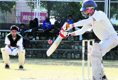 A batsman in action during a match in the Senior Council Twenty-20 Cricket Tournament at St. Josephs Academy (SJA) in Dehradun on Tuesday. Tribune photo: Vinod Pundir
