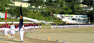 Students of Army Public School, Dagshai, during the march past on the occasion of the 25th sports meet.