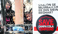 Residents of Campa Cola compound protest against demolition of their houses in Mumbai on Tuesday.  PTI