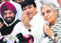 Delhi CM Sheila Dikshit addresses a press conference in New Delhi on Tuesday. Tribune photo: Mukesh Aggarwal