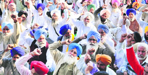 Family members of unemployed linesmen hold a dharna outside the PSPCL office in Patiala on Tuesday.