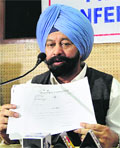 RS Chhajalwadi at a press meet in Chandigarh on Tuesday