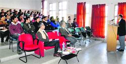 Prof Samir Bhattacharya delivers a lecture on Creativity in Education at the CUHP in Shahpur on Tuesday. Photo: Ashok Raina