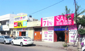 The illegal shops that have come up right opposite the Sarabha Nagar main market in Ludhiana.