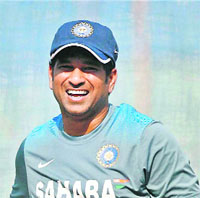 Sachin Tendulkar during a practice session in Mumbai on Wednesday ahead of the 2nd Test match, his last, against West Indies.