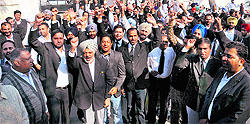 Lawyers staging a protest in Bathinda on Thursday