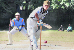 Players in action during a match in the SDBIT T-20 Cricket Tournament in Dehradun on Thursday. Tribune photo: Vinod Pundir