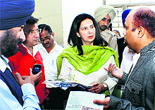 CPS Dr Navjot Kaur Sidhu speaks to doctors at the Rajpura Civil Hospital on Thursday
