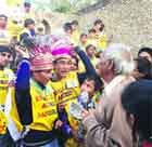 Creator of Rock Garden Nek Chand looks at items made by children using waste material in Chandigarh. A Tribune photograph