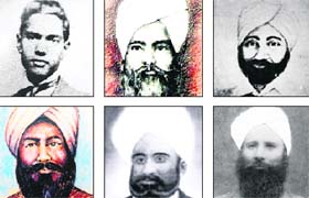 (Clockwise from top left) Kartar Singh Sarabha, Bakhshish Singh Gillwali, Surain Singh Gillwali (younger), Harnam Singh Sialkot, Jagat Singh Sur Singh and Surain Singh Gillwali