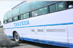 A private bus plying on the Jammu-Katra national highway emits a cloud of fumes. Tribune photo: Anand Sharma 