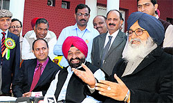 Chief Minister Parkash Singh Badal addresses mediapersons in Ludhiana on Saturday