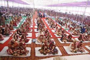 As many as 55 couples walk down the aisle in a mass ceremony held at Burari in New Delhi