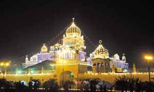 An illuminated Gurdwara Bangla Sahib on the occasion of Gurupurab in New Delhi on Sunday. 
