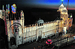 An illuminated gurdwara in Shimla on Sunday on the 544th birth anniversary of Guru Nanak Dev