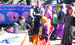 A free medical camp being organised by the Bharat Vikas Parishad at Rujag village in the Lag valley in Kullu on Sunday