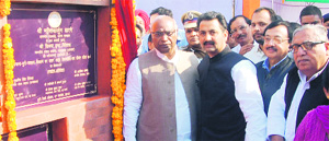 Union Railways Minister Mallikarjun Kharge lays the foundation stone of a railway project in Dhuri on Sunday. 