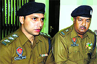 Jasdeep Singh, SP-D Rural (right), and Jugraj Singh, DSP Rural, address the mediapersons in Amritsar on Monday