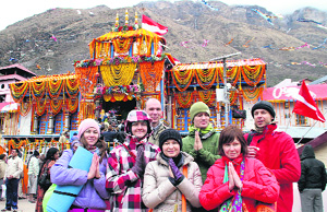 A group of foreigners at the Badrinath shrine on Monday.