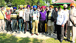 Members of the Punjab State Agriculture Cooperative Societies Employees Union in front of Deputy Commissioner's office on Tuesday in Bathinda
