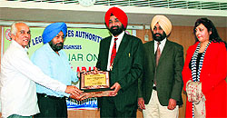 District and Sessions Judge Tejinder Singh being honoured by the BFGI management in Bathinda on Tuesday