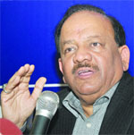 BJP's chief ministerial candidate Harsh Vardhan addresses a press conference at the Indian Womens Press Corps in New Delhi on Tuesday. 