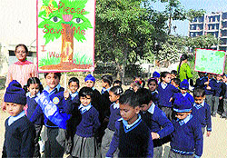 Tiny tots of Vajra Army Pre-Primary School held an environmental awareness rally in Jalandhar