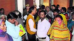 Affected residents of Colony No. 5 at the estate camp office at Sector 42 in Chandigarh