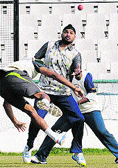 Harbhajan Singh practices for a Ranji match at the PCA Stadium in Mohali on Wednesday