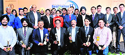 Winners strike a pose after receiving their awards during the Destination IT@North Conclave in Mohali on Wednesday