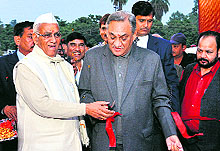 Chief Minister Vijay Bahuguna and Khadi and Labour Minister Harish Chander Durgapal inaugurate a khadi exhibition and craft mela in Dehradun on Wednesday