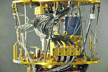 Support structure for the installation of the D-Wave Vesuvius processor, which is cooled to 20 millikelvin (near-absolute zero).