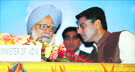 Prime Minister Manmohan Singh and Corporate Affairs Minister Sachin Pilot at the 3rd BRICS International Competition Conference in New Delhi on Thursday.
