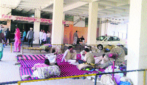 Dalits sit in dharna at the mini-secretariat in Hisar on Thursday. 
