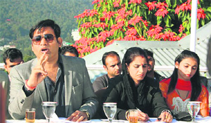 Raghubir Singh Bali, former vice-president, Youth Congress, addresses mediapersons at Dharamsala on Thursday. 