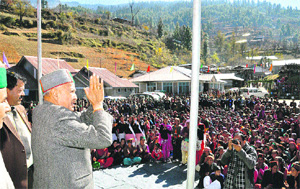 Chief Minister Virbhadra Singh at Kwar in Shimla district on Thursday.