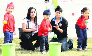 Children participate in Cyno Olympics at the Gymkhana Club in Jalandhar on Friday. 