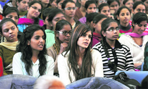 Students during the alumni meet at the Government College for Girls in Ludhiana. 