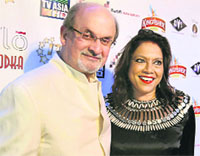 Salman Rushdie and producer Mira Nair at the red carpet of 15th Annual IAAC Gala in New York on Thursday.  AFP