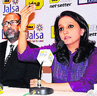 Artiste Durga Jasraj (right) addresses a press conference in Amritsar on Saturday