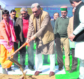 Chief Minister Vijay Bahuguna at the site of the proposed 120 MW Vyasi hydropower project substation and switchyard prior to bhumi pujan near Dehradun on Saturday. 