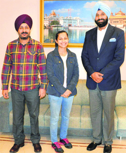 Cabinet Minister Bikram Majithia (right) with World Shooting Cup winner Heena Sidhu in Amritsar.