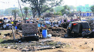 Illegal dwelling units that have come up on the outskirts of Kajehri village near the slow carriageway of Sector 52 in Chandigarh.