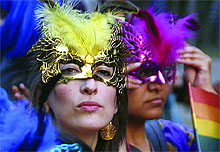 People from the lesbian, gay, bisexual and trans-genders (LGBT) community participate in a Delhi Queer Pride Parade-2013 at Jantar Mantar in New Delhi on Sunday