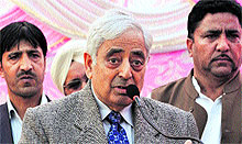 Mufti Mohammad Sayeed, PDP patron, addresses party workers at Gandhi Nagar in Jammu on Sunday