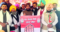 PPCC president Partap Singh Bajwa addresses a rally in Zira on Sunday