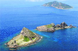 Uotsuri (top), Minamikojima (bottom) & Kitakojima, known as Senkaku in Japan and Diaoyu in China, in the East China Sea